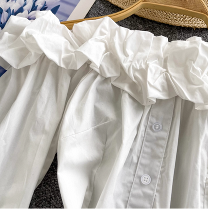 Off-shoulder Ruffled Single-breasted Shirt