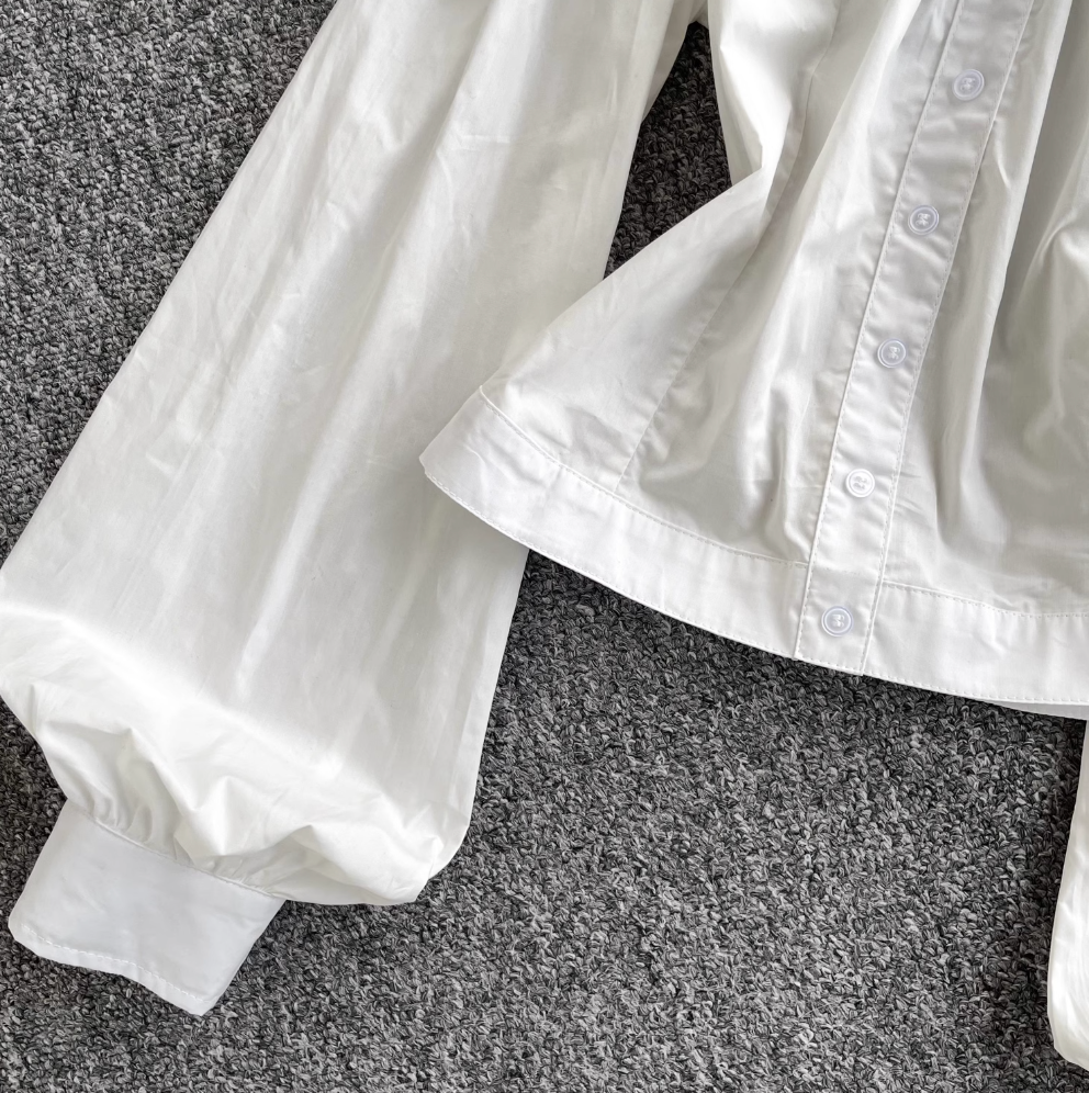 Off-shoulder Ruffled Single-breasted Shirt