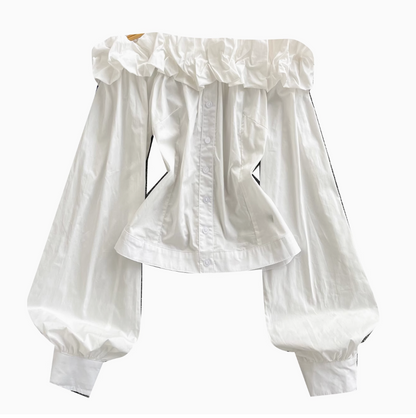 Off-shoulder Ruffled Single-breasted Shirt
