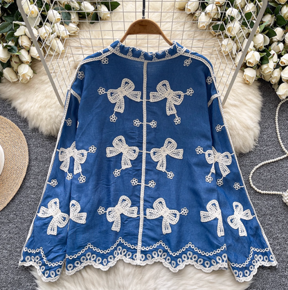 Vintage Embroidered Bow-tie Shirt