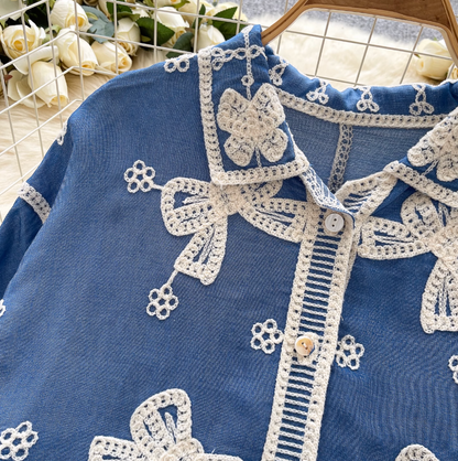 Vintage Embroidered Bow-tie Shirt