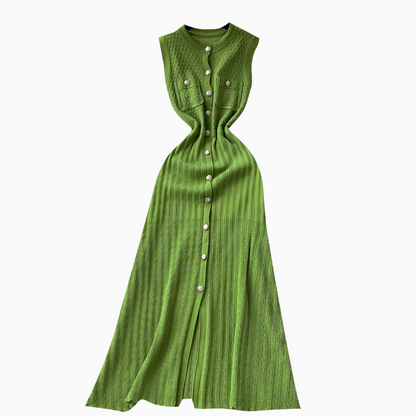 Round Collar Sleeveless Knitted Dress