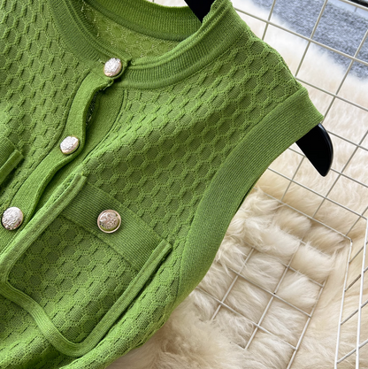 Round Collar Sleeveless Knitted Dress