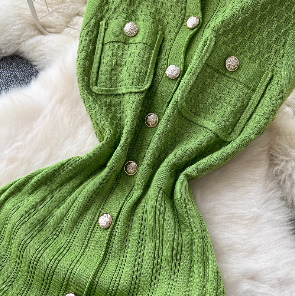 Round Collar Sleeveless Knitted Dress