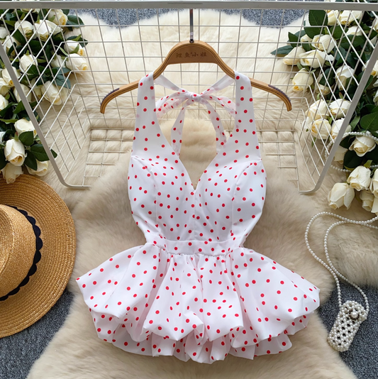 V-neck Polka Dot Ruffled Halter Top