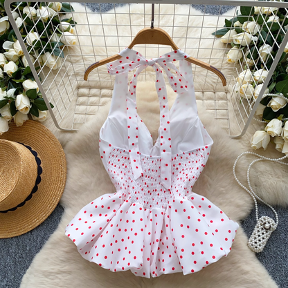 V-neck Polka Dot Ruffled Halter Top
