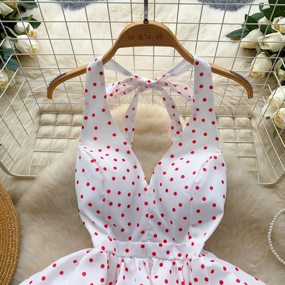 V-neck Polka Dot Ruffled Halter Top
