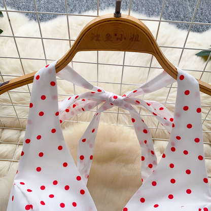 V-neck Polka Dot Ruffled Halter Top