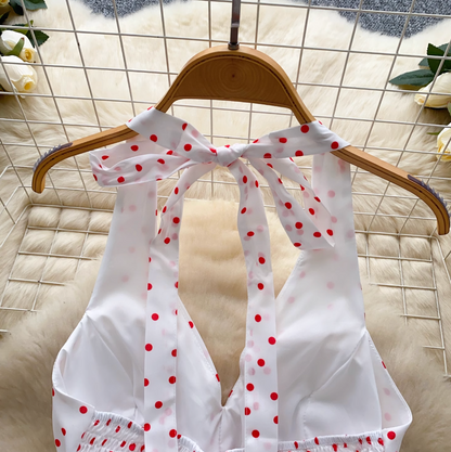 V-neck Polka Dot Ruffled Halter Top