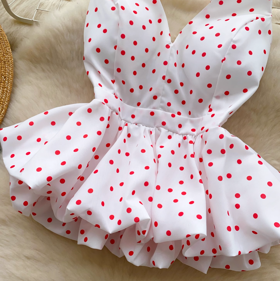 V-neck Polka Dot Ruffled Halter Top