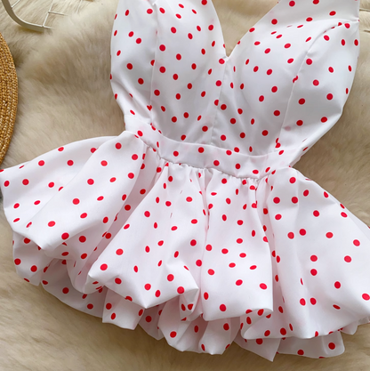 V-neck Polka Dot Ruffled Halter Top