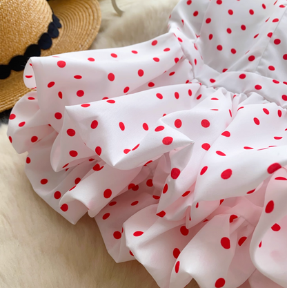 V-neck Polka Dot Ruffled Halter Top