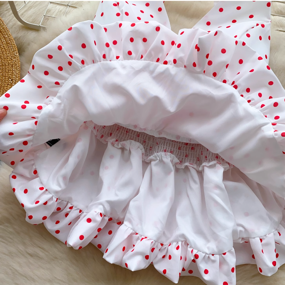 V-neck Polka Dot Ruffled Halter Top