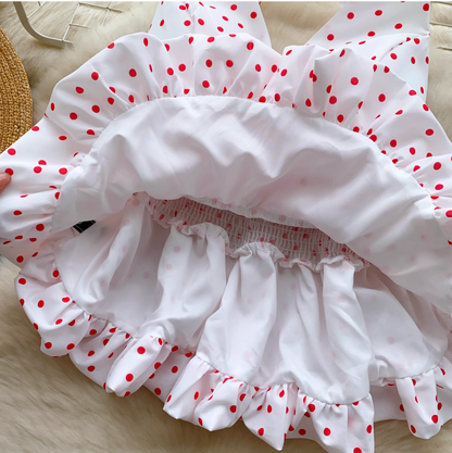 V-neck Polka Dot Ruffled Halter Top