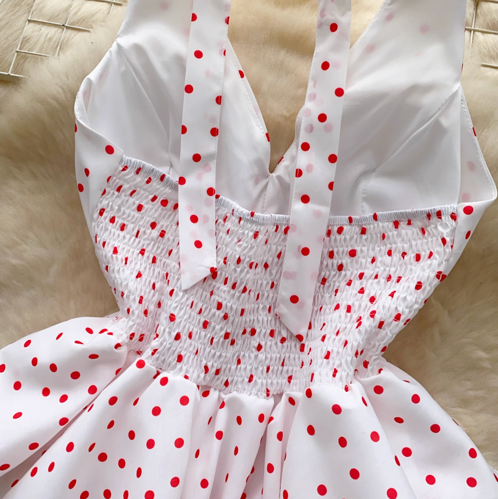 V-neck Polka Dot Ruffled Halter Top