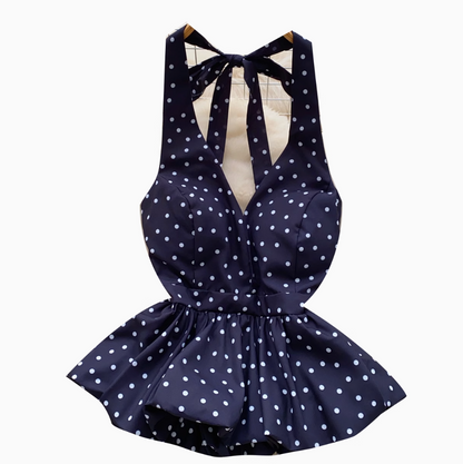V-neck Polka Dot Ruffled Halter Top