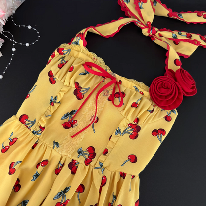Vintage Backless Lace-up Floral Dress