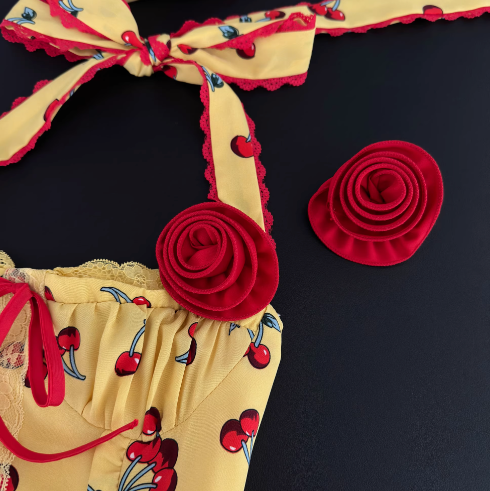 Vintage Backless Lace-up Floral Dress