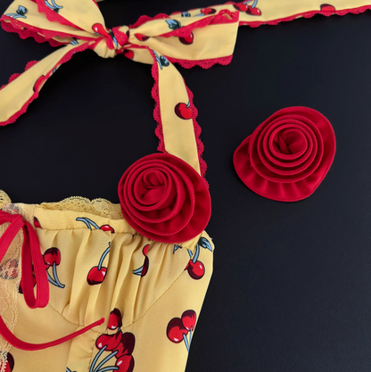 Vintage Backless Lace-up Floral Dress