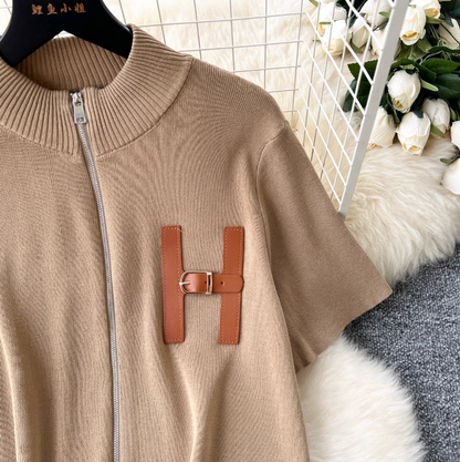 Zipped Cardigan & Wide-leg Trousers Knitted 2Pcs