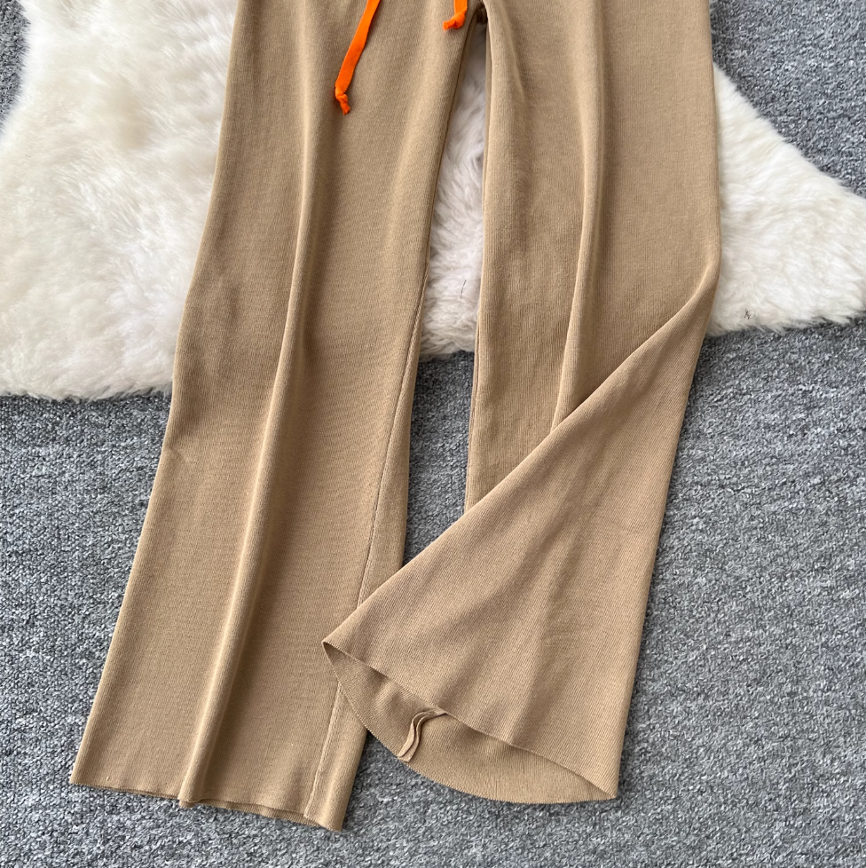 Zipped Cardigan & Wide-leg Trousers Knitted 2Pcs