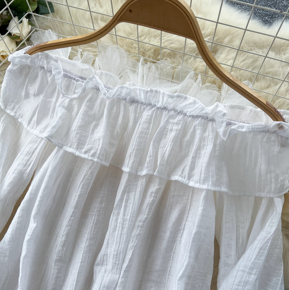 Off-shoulder Chiffon Shirt & Trousers 2Pcs