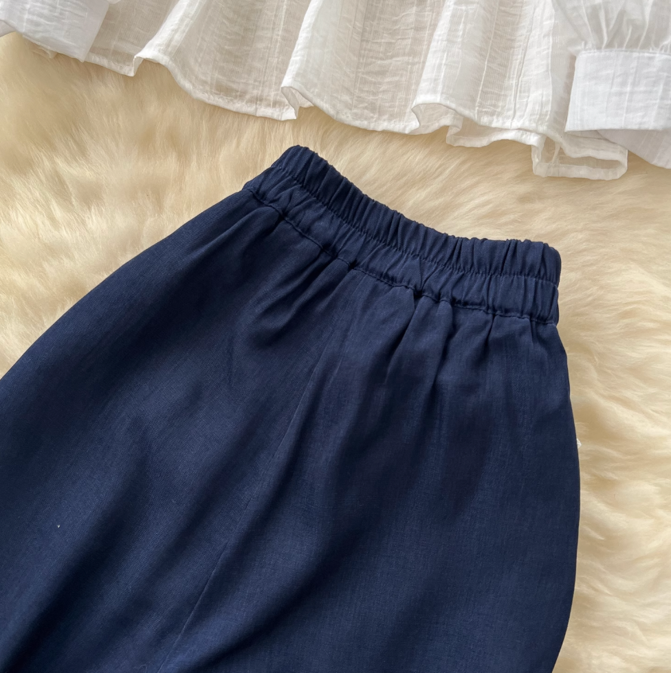 Off-shoulder Chiffon Shirt & Trousers 2Pcs
