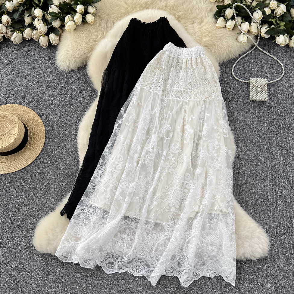 Fairy Hollowed Embroidery Lace Skirt