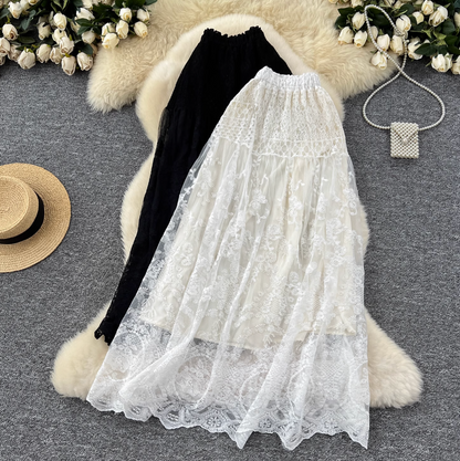 Fairy Hollowed Embroidery Lace Skirt
