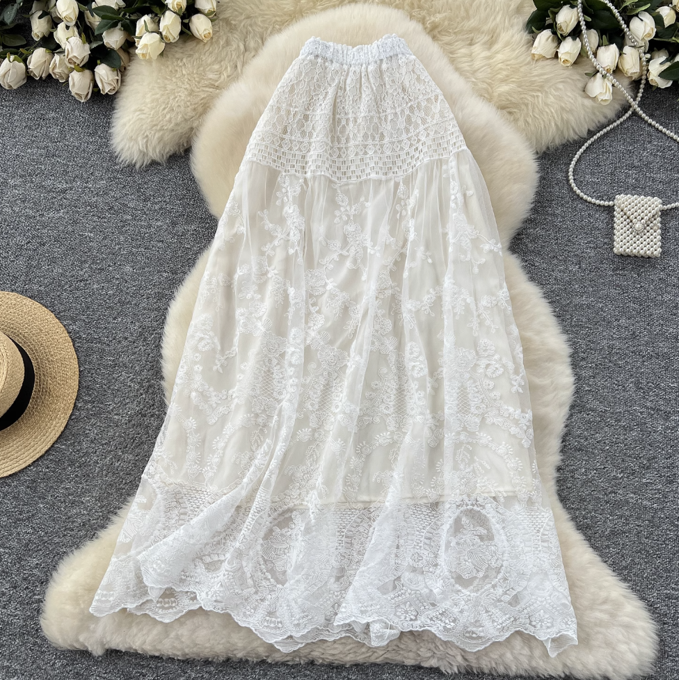 Fairy Hollowed Embroidery Lace Skirt