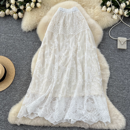 Fairy Hollowed Embroidery Lace Skirt