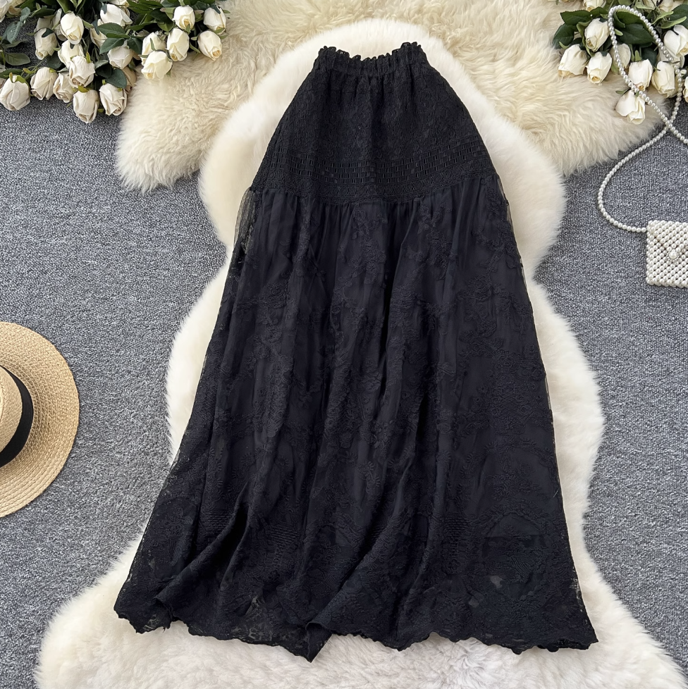 Fairy Hollowed Embroidery Lace Skirt