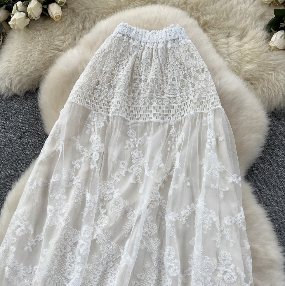 Fairy Hollowed Embroidery Lace Skirt