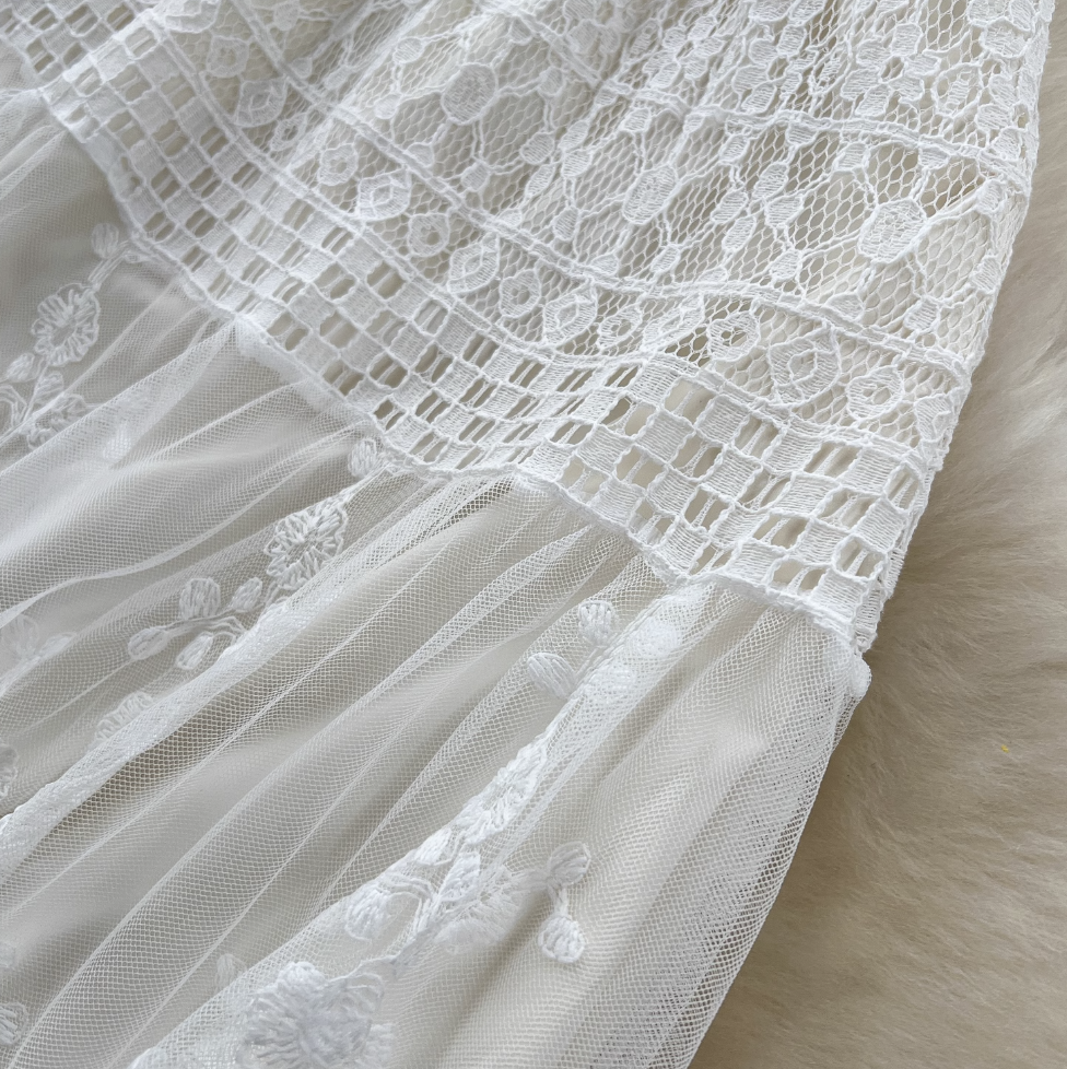 Fairy Hollowed Embroidery Lace Skirt
