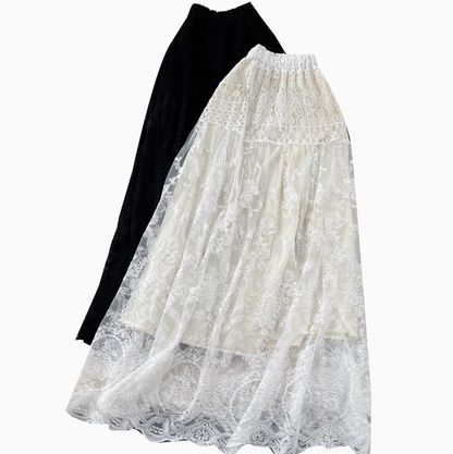 Fairy Hollowed Embroidery Lace Skirt