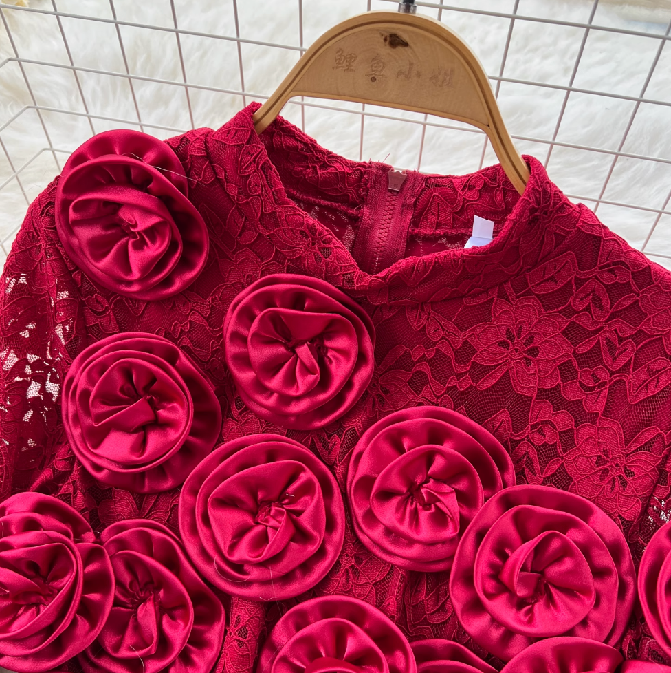 3D Floral Lace Top & Trousers 2Pcs
