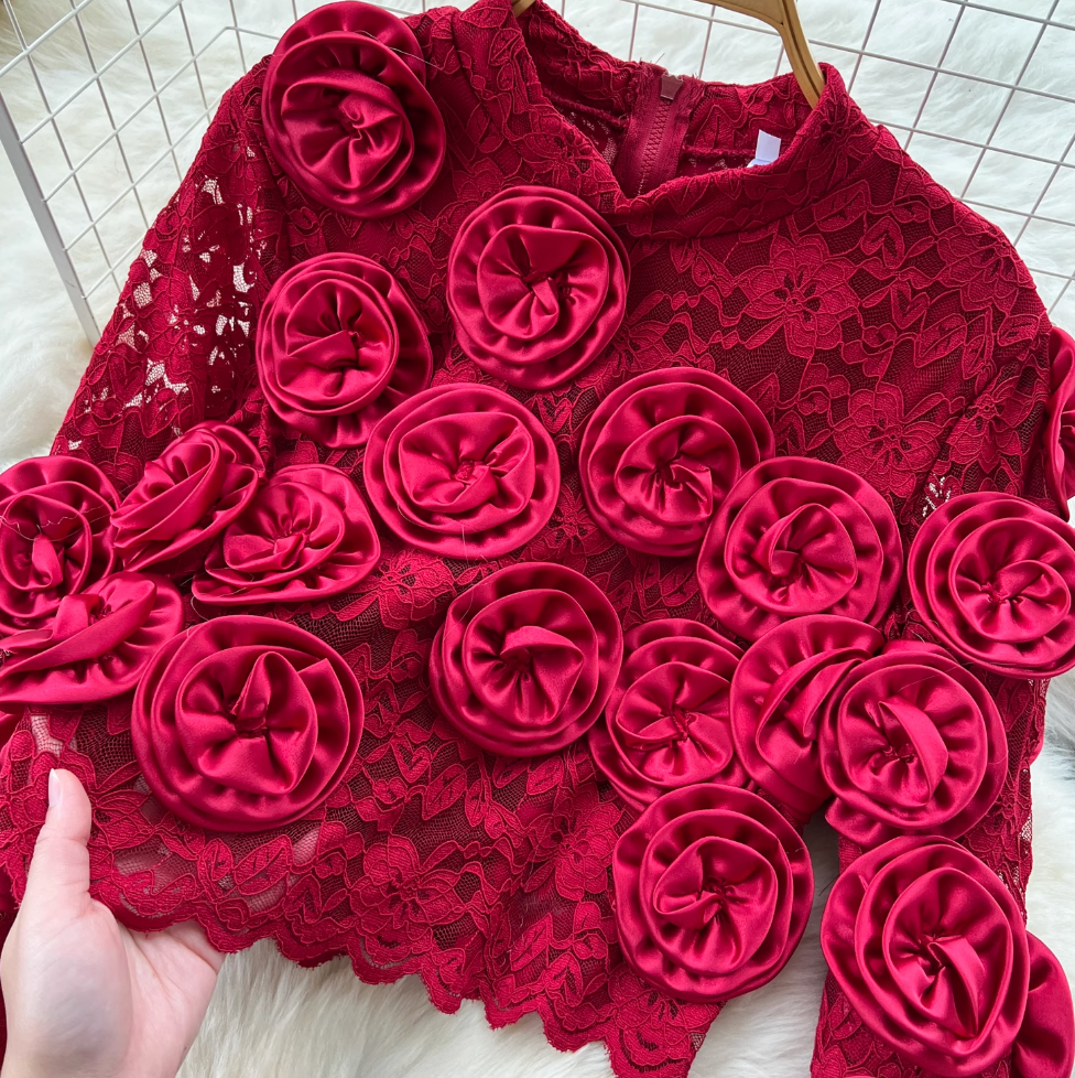 3D Floral Lace Top & Trousers 2Pcs