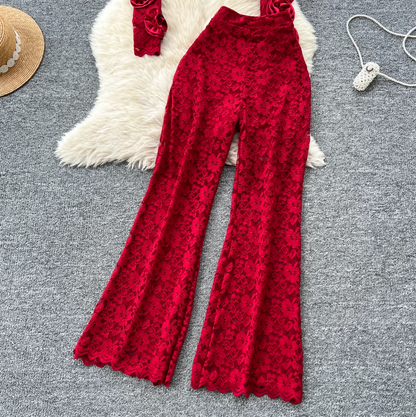 3D Floral Lace Top & Trousers 2Pcs