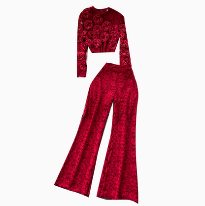 3D Floral Lace Top & Trousers 2Pcs
