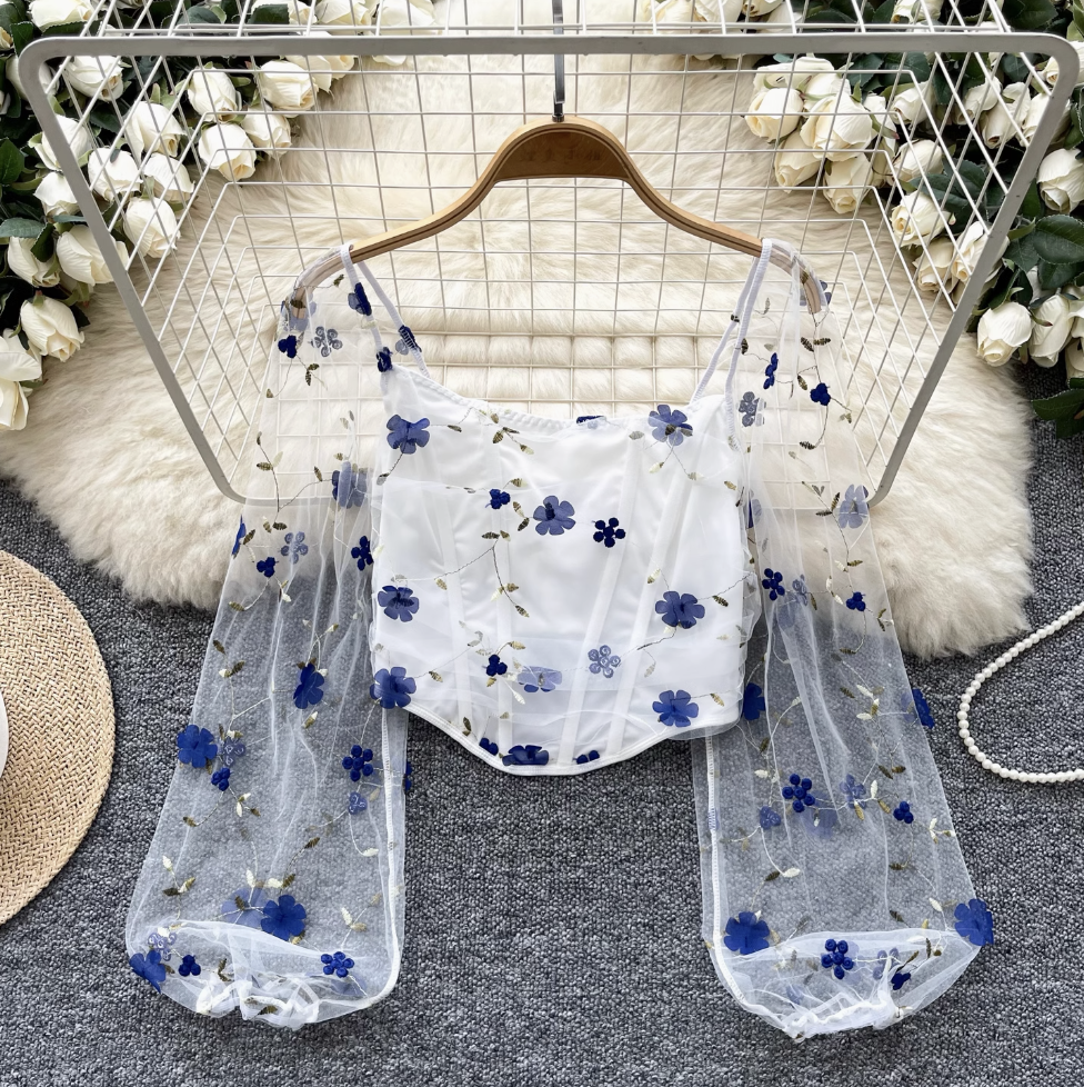 Fairy Floral Embroidered Chiffon Top