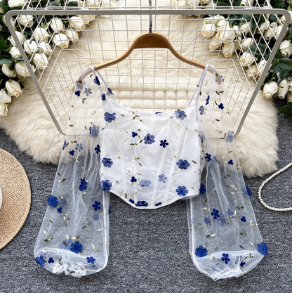 Fairy Floral Embroidered Chiffon Top