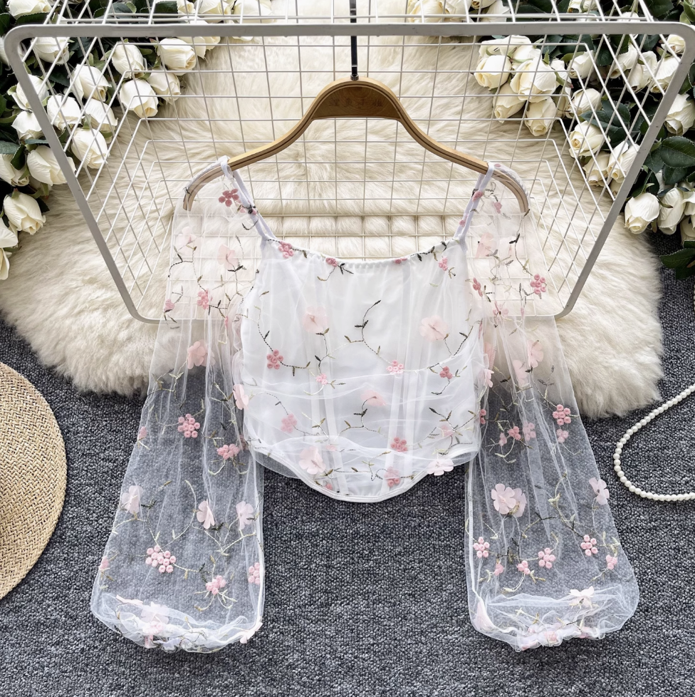Fairy Floral Embroidered Chiffon Top