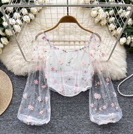 Fairy Floral Embroidered Chiffon Top
