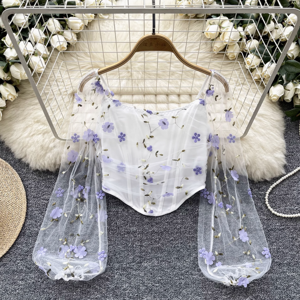 Fairy Floral Embroidered Chiffon Top