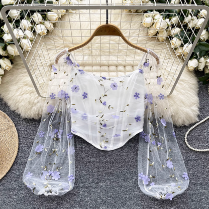 Fairy Floral Embroidered Chiffon Top