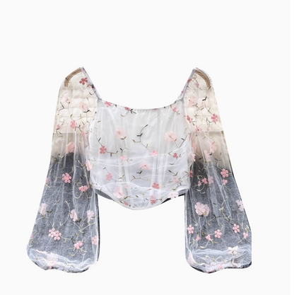 Fairy Floral Embroidered Chiffon Top
