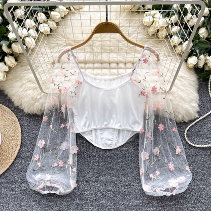 Fairy Floral Embroidered Chiffon Top