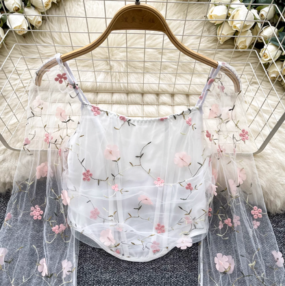 Fairy Floral Embroidered Chiffon Top