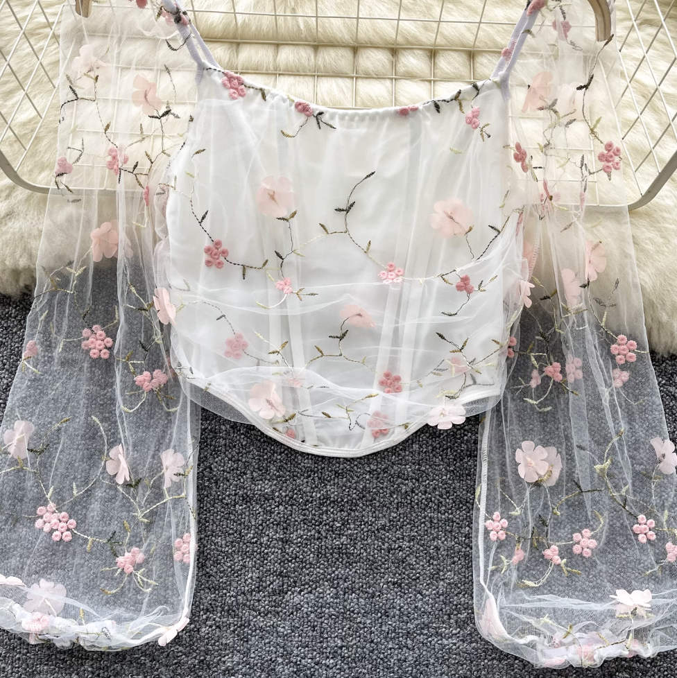 Fairy Floral Embroidered Chiffon Top