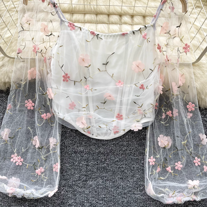Fairy Floral Embroidered Chiffon Top
